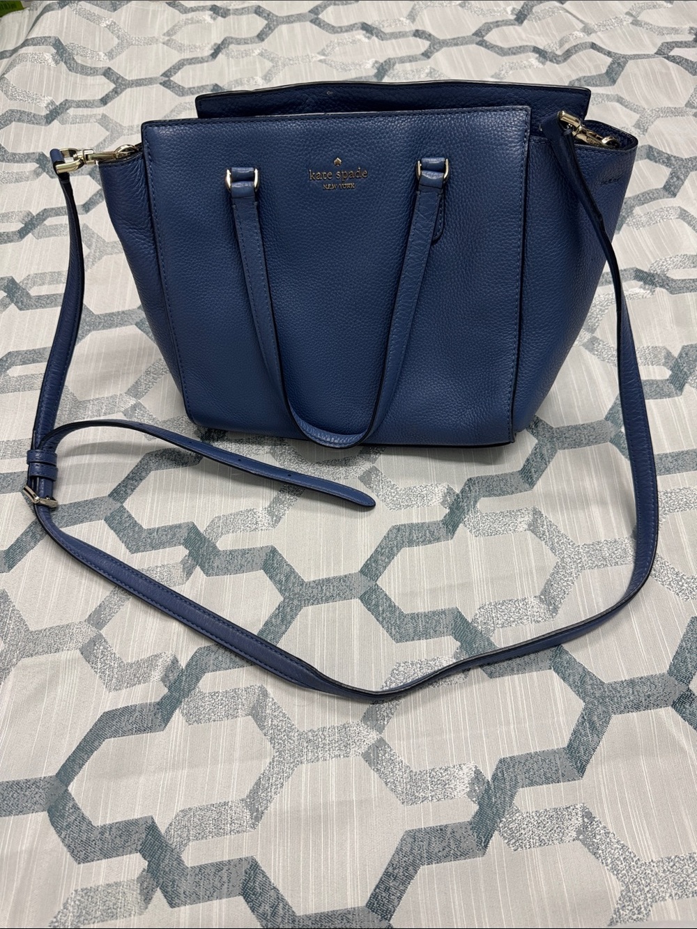 kate spade Navy Pebbled Leather Shoulder Tote with Crossbody Strap